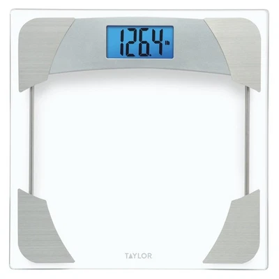 Taylor Digital Body Weight Scale, 400 LB Capacity, Blue LCD, 12.2"x12.2", Clear - Image 1 of 4