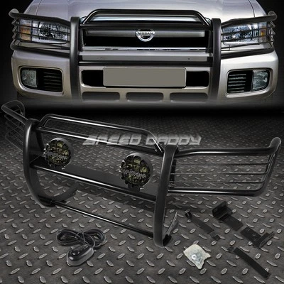 PROTECTOR REJILLA CEPILLO NEGRO + LUZ ANTINIEBLA HUMO REDONDA PARA 96-04 NISSAN PATHFINDER R50 Foto 1 de 4