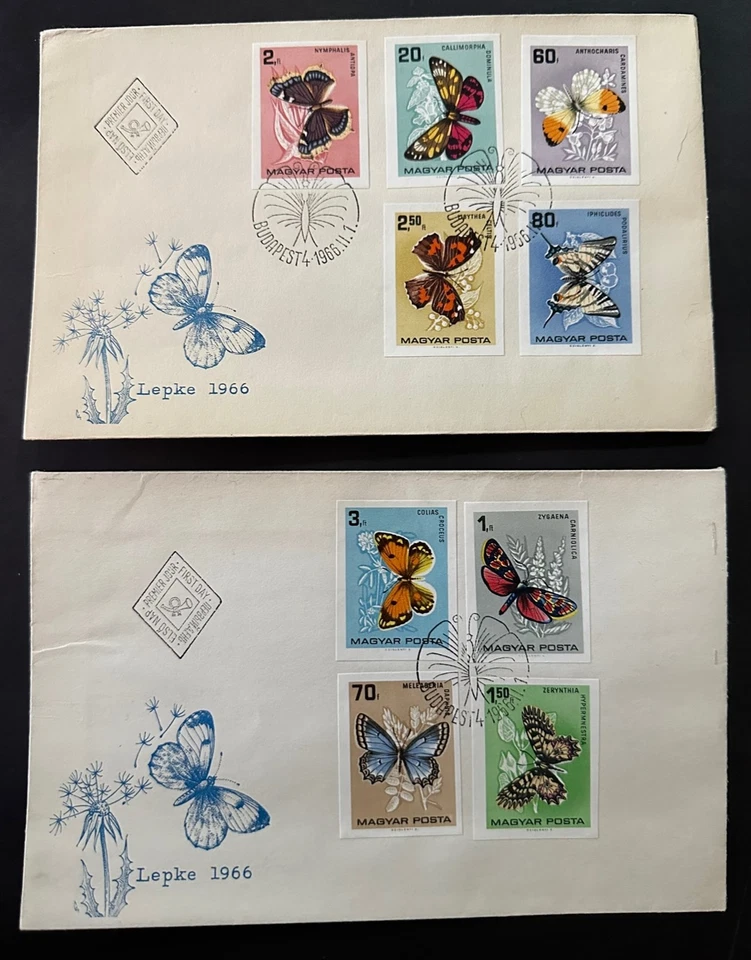 HUNGARY 1966 #1726-34 IMPERF FDC BUTTERFLIES INSECTS S16145-1 - Image 1 of 1