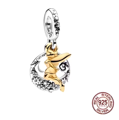 Charm Anhänger Silber 925, Tinkerbell Nachthimmel, Goldene Tinkerbell Charm  - Bild 1 von 4