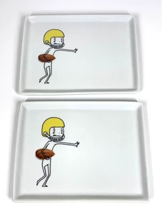 CB2 Crate and Barrel Oliver 2012 Appetizer Plates SET of 2 Football Almond - Picture 1 of 5
