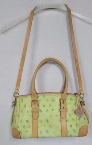 Dooney & Bourke Lime Green Coated Canvas Monogram Buckle Satchel Crossbody (P1) - Picture 1 of 21