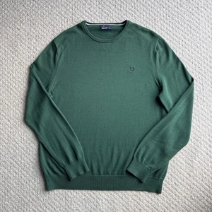 Fred Perry Knit Jumper Green Long Sleeve Merino Cotton Blend Mens Size 2XL XXL - Picture 1 of 13