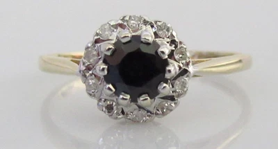 Gold Diamond Ring - Vintage 9ct Gold Sapphire Diamond Cluster Ring Size I 1/2 - Image 1 of 4