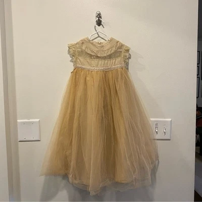 Vestido Trish Scully Allessandra niñas talla 6 tul y encaje dorado vacaciones Foto 1 de 4