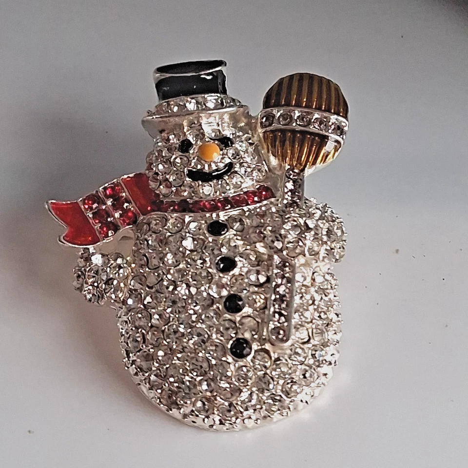 Snowman Brooch Pin – Clear Crystal Rhinestone Christmas Winter Holiday 2" - Image 1 of 4