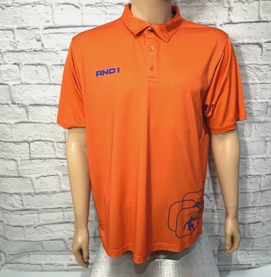 AND1 Polo Shirt Men's Size L Orange Basketball Short Sleeve Graphic Logo - Image 1 of 4