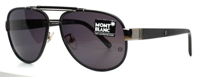 Gafas de sol de aviador Montblanc MB367S 12A de cuero negro rutenio para hombre 59-15-140 Foto 1 de 4