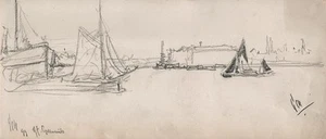 GEORGE CHARLES HAITE Victorian Drawing 1899 GREENWICH LONDON BOATS ON THE THAMES - Picture 1 of 11