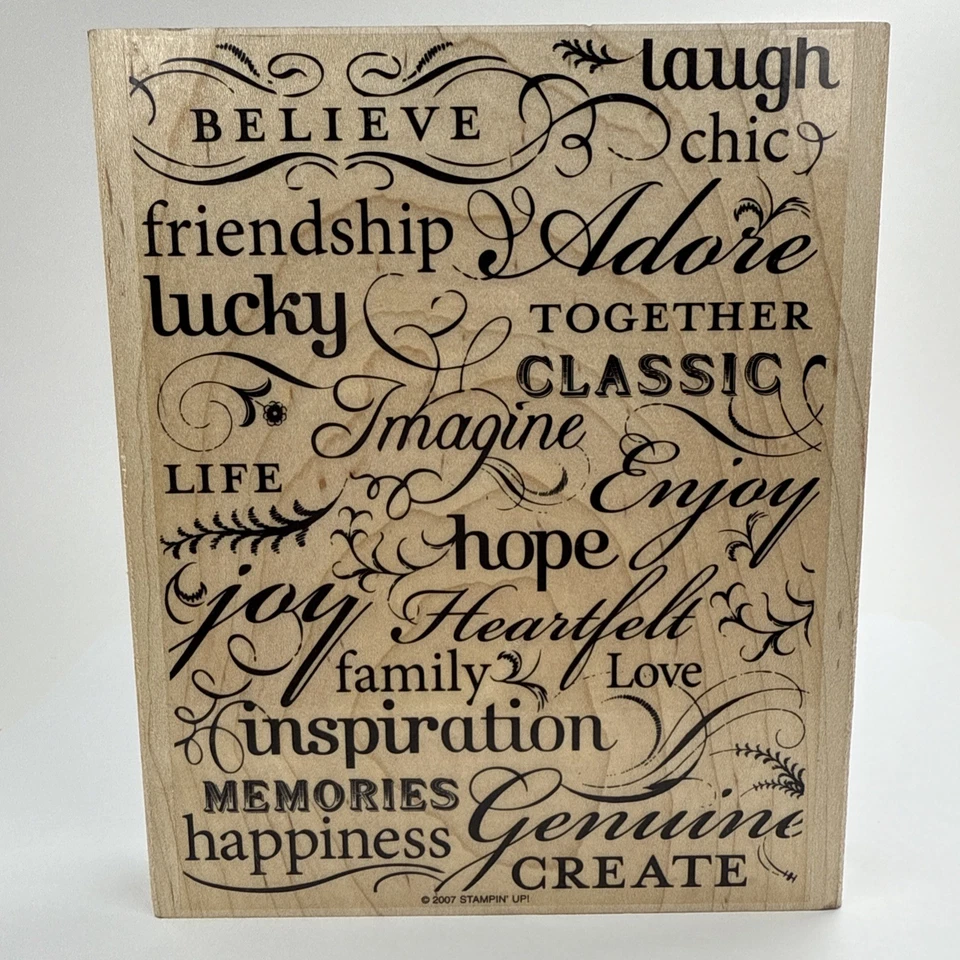 Stampin’ Up! "Sello de goma de madera TRES CHIC collage de palabras 2007 5""x6""" Foto 1 de 4