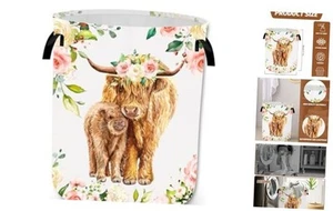 Highland Cow Laundry Basket Pink Floral Western Cow Collapsible Laundry Hamper - Picture 1 of 8