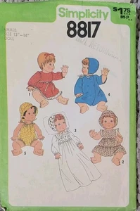 De colección 1978 Simplicity 8817 Pequeño 13"-14" Bebé Muñeca Ropa Armario Costura Patrón - Imagen 1 de 2