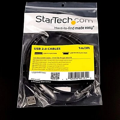 Star Tech USB Cable Mini USB Cable A to Up Angle Mini B Male 1 M 3 Ft USBAMB1MU - Image 1 of 3