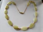 VINTAGE GENUINE AGATE FLAT OVAL PALE GREEN BEADS NECKLACE