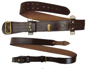 USL Sam Browne Belt + Sam Brown Shoulder Strap Brown Leather Brass Sam USL - Picture 1 of 6