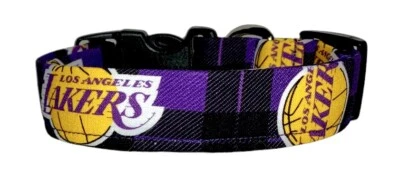 Collar de perro hecho a mano a cuadros púrpura de Los Angeles Lakers Foto 1 de 2