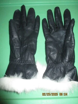 Fownes винтажный из черной кожи женщин размер 7 перчатки с меховой отделкой (Филиппины) продажи - Изображение 1 из 2