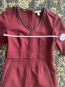 Burberry Brit Cranberry Wool Dress Lambskin Trim Epaulets US Sz 4 EUC - Picture 1 of 9