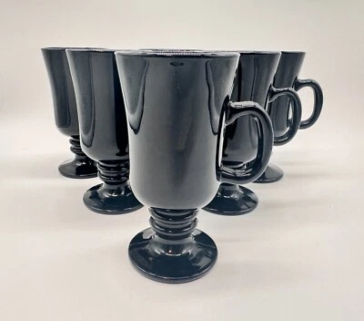 Juego de 6 tazas vintage de pedestal de café irlandés de vidrio amatista negro Libbey Foto 1 de 4