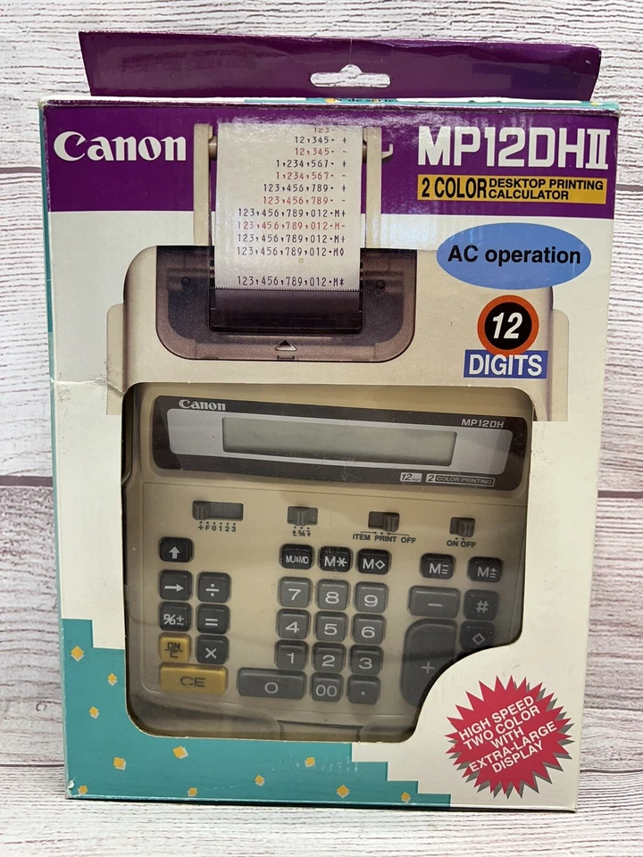 RARE BRAND NEW IN BOX CANON 2-COLOR DESKTOP PRINTING CALCULATOR MP12DHII - Image 1 of 4