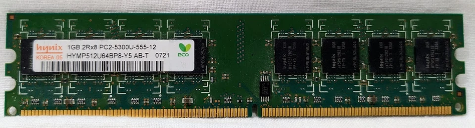 Hynix HYMP512U64BP8-Y5 1GB DDR2 PC2-5300 Non-ECC Unbuffered Memory Module - Image 1 of 1