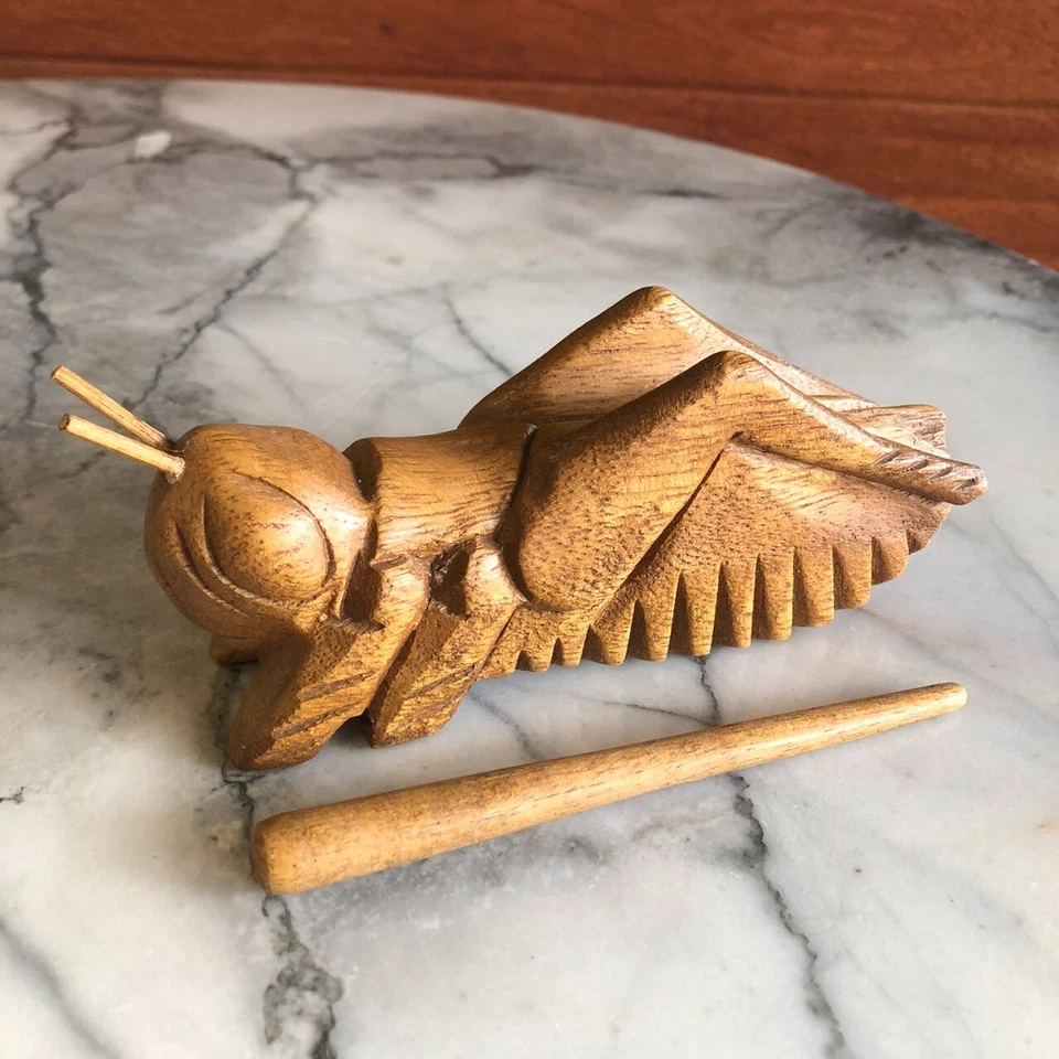 Large Hand-Crafted Cricket Wood Block / Rasp - Image 1 of 4