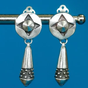 Vintage LISA JENKS Sterling Silver Dangle Flower Earrings - NOS Tribal Modernist - Picture 1 of 7