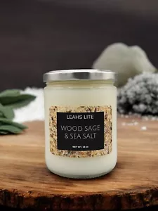 WOOD WICK * Wood Sage & Sea Salt Jo Malone Type * CANDLE * Leah's Lite * 16oz - Picture 1 of 4