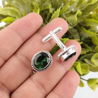 Gemelos de joyería hechos a mano de plata de ley 925 con piedras preciosas de turmalina verde regalo Foto 1 de 3