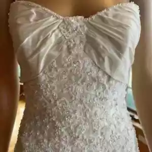 * Maggie Sottero Cream Beaded Taffeta Strapless Wedding Gown Bridal Dress Size 4 - Picture 1 of 16