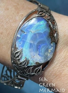 Australian Ocean Blue Boulder Opal 925 Bracelet. 28g **VIDEO** - Picture 1 of 12