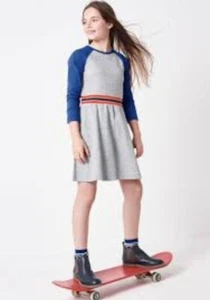 Mini Boden Johnnie B Boden Girls Blue Gray Long Sleeve Dress, Size 11/12 - Picture 1 of 5