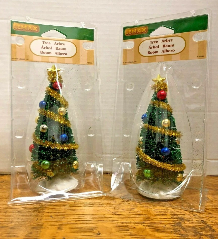 2 Lemax Village Tree Sparkling Green Christmas Garland Tree 6" Tall