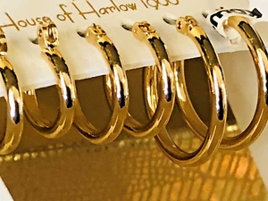 House Of Harlow 1960, 3 Hoop Earrings & Gold Gift Box, Lead & Nickel Free, NWT - Picture 1 of 13