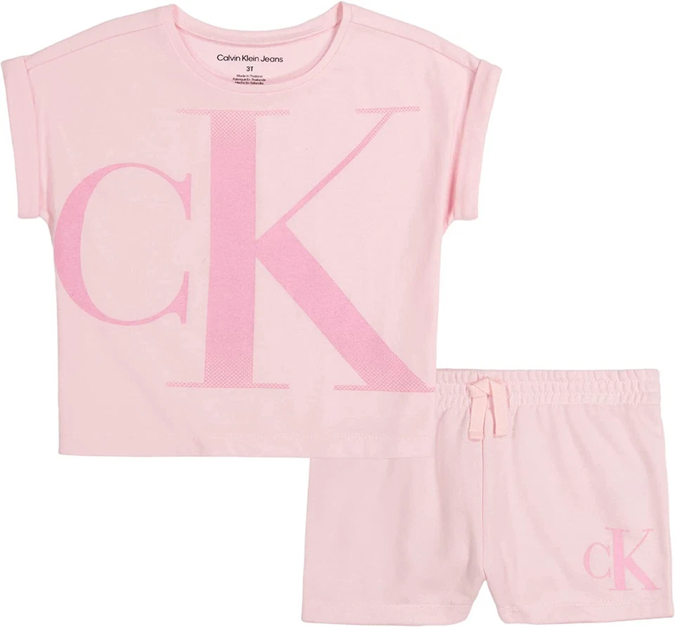 Calvin Klein Girls 2 Pieces Short Set Parfait Pink Size 4, 5, 6, 6X - Image 1 of 1