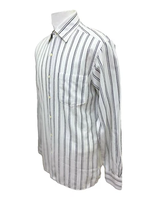 Camisa informal Ermenegildo Zegna para hombre talla M blanca a rayas de algodón manga larga Foto 1 de 4