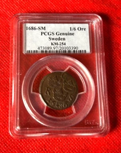 1686 SM 1/6 ORE SWEDEN PCGS GENUINE KM 254 - Picture 1 of 2