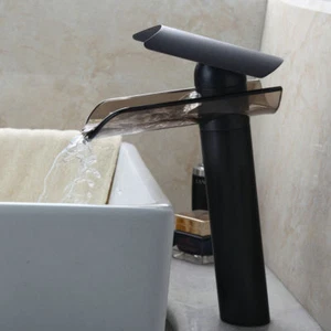 NEW Oil Rubbed Bronze Bath Waterfall Vessel Basin Sink Taps Mixer Faucets - Foto 1 di 12