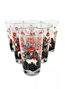 Vintage Dubonnet Trinkbrille Skyline Katze im Mond, 6er Set - Bild 1 von 5