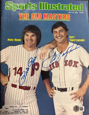 Pete Rose & Carl Yastrzemski с автографом выпуск 7/19/1982 Sports Illustrated BAS - Изображение 1 из 3