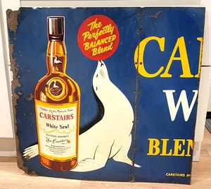Vintage CARSTAIRS WHITE SEAL WHISKY Sign -- 26" Metal - Rare original Distellery - Picture 1 of 12