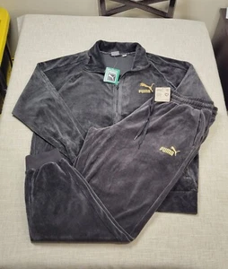 PUMA T7 Velour Tracksuit Jacket & Pants Set 2XL Mens Black Gold Full Zip Taper - Picture 1 of 19