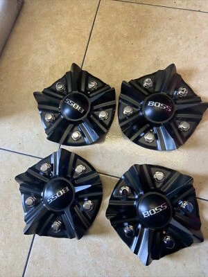 BOSS MOTORSPORTS 348 WHEEL CENTER CAPSACC 3314 FLAT MATTE BLACK SET OF 4 CAPS - Image 1 of 4