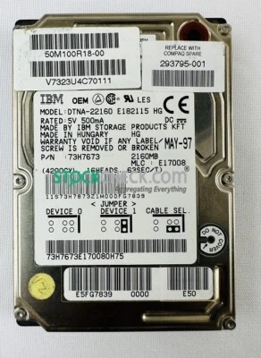 IBM DTNA-22160 73H7673​ Hard Disk Drive; 2160MB, 4200RPM, 5V~500mA - Image 1 of 4