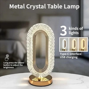 Modern Crystal Table Lamp Oval Indoor Lighting Living Room Bedroom - Picture 1 of 12