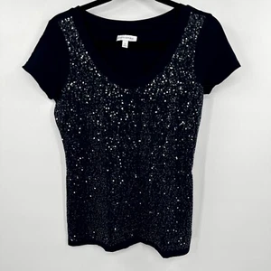 Banana Republic Blouse Top Women Small Blue Stretch Sequin Short Sleeve Pullover - Picture 1 of 9