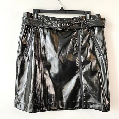 Karl Lagerfeld Faux Patent Leather Belted Skirt Black 10 - Image 1 of 4