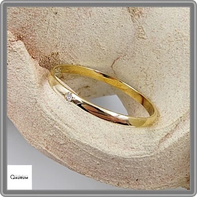 GIOIELLI AURUM Fedina Anello in Oro Giallo 18 kt con Diamante da Uomo Donna Fede Ferma Anello