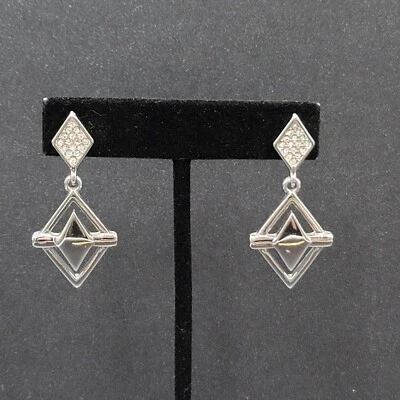 WHBM Pierced Earrings Silver tone Crystal Rhinestone Dangle 1.75" - Image 1 of 4
