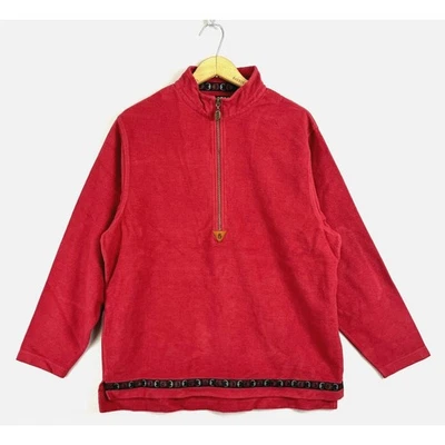 Vintage Y2K Pullover Mens S Red 1/2 Zip Fleece Celestial Sun Moon Trim Surfer Foto 1 de 4